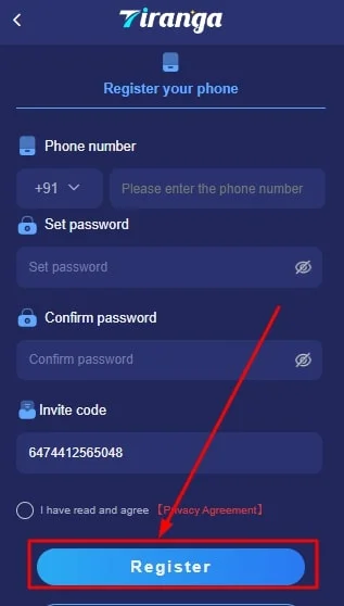 Click On Register button